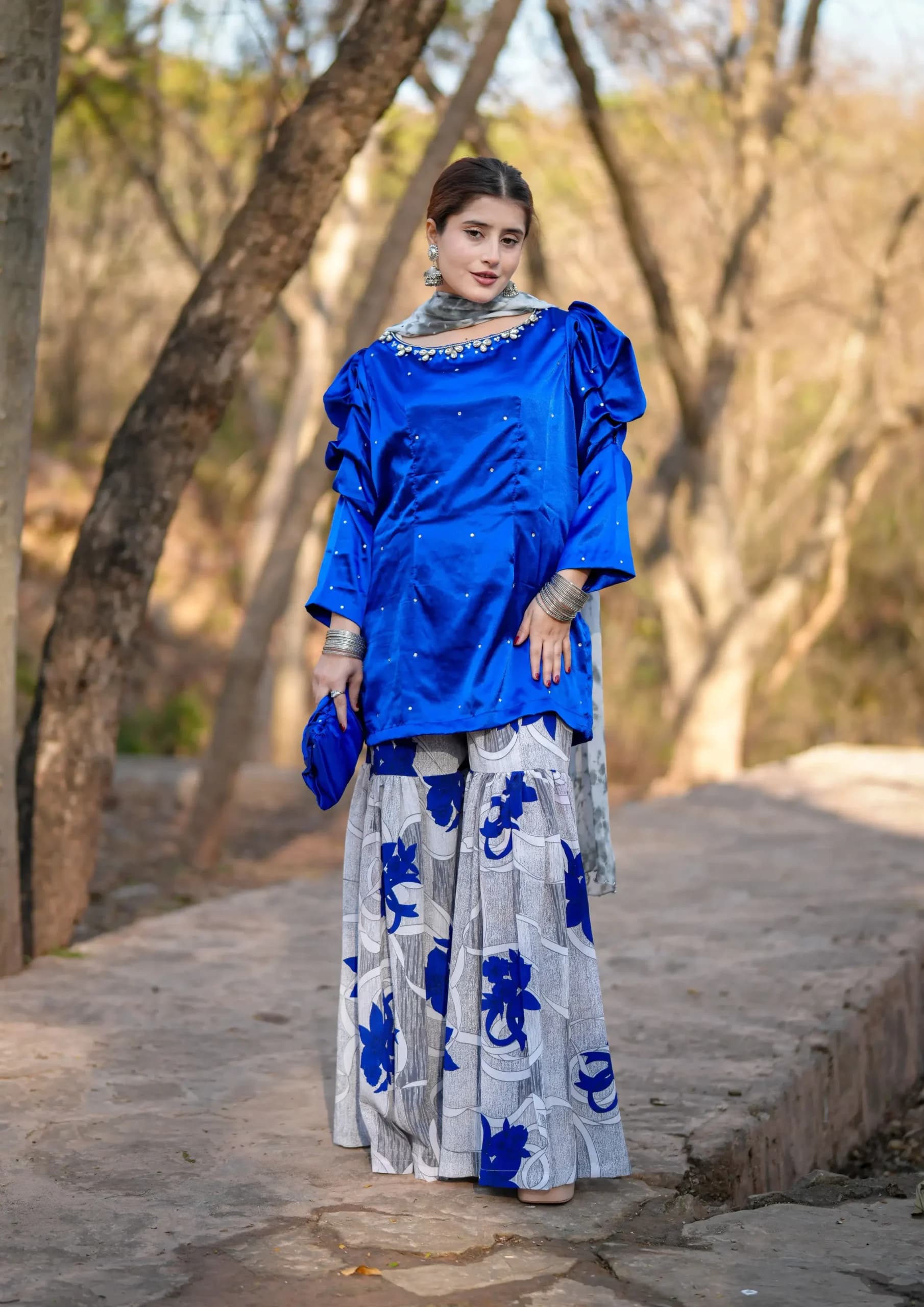 Aaraish Festive: Cobalt Bloom Gharara Set
