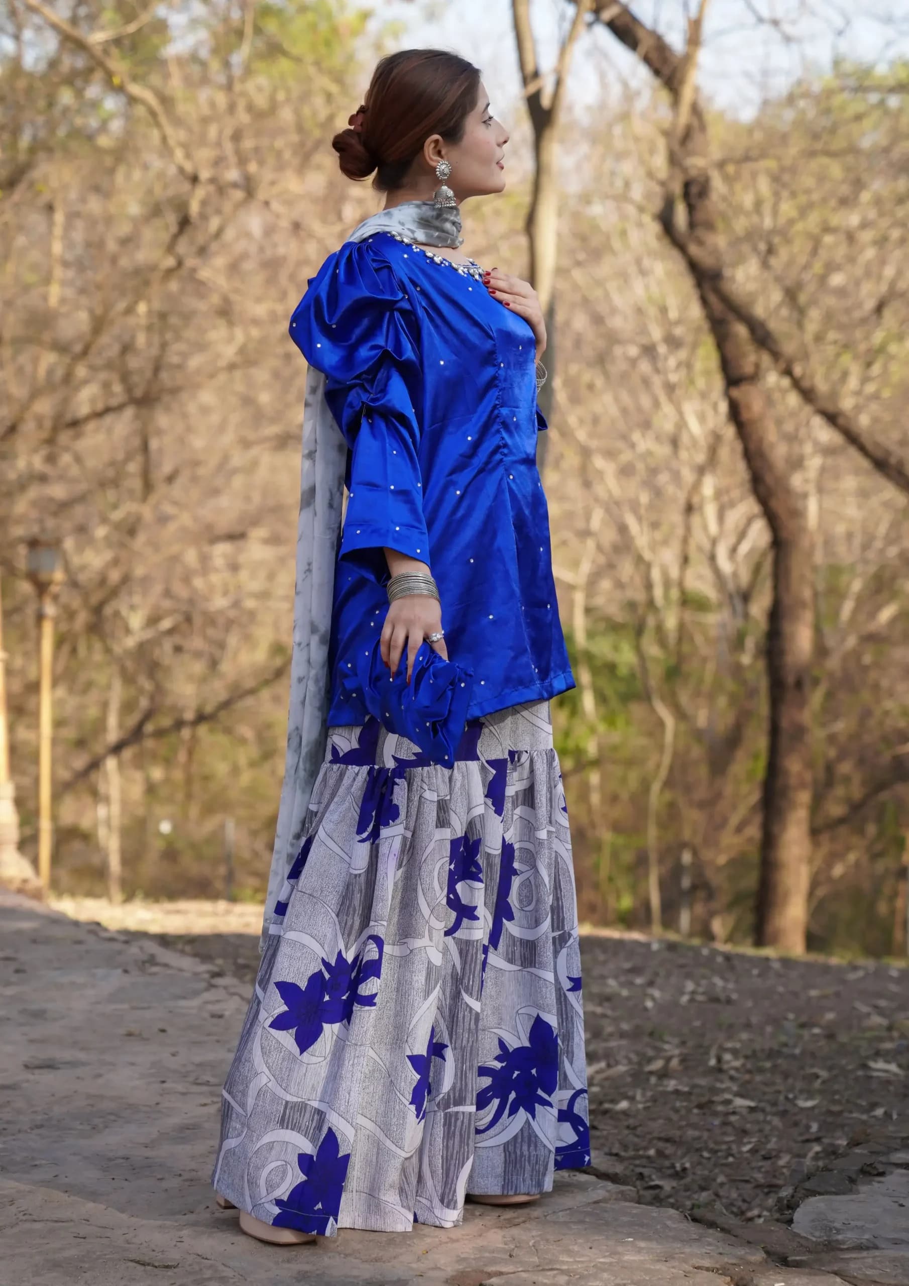 Aaraish Festive: Cobalt Bloom Gharara Set