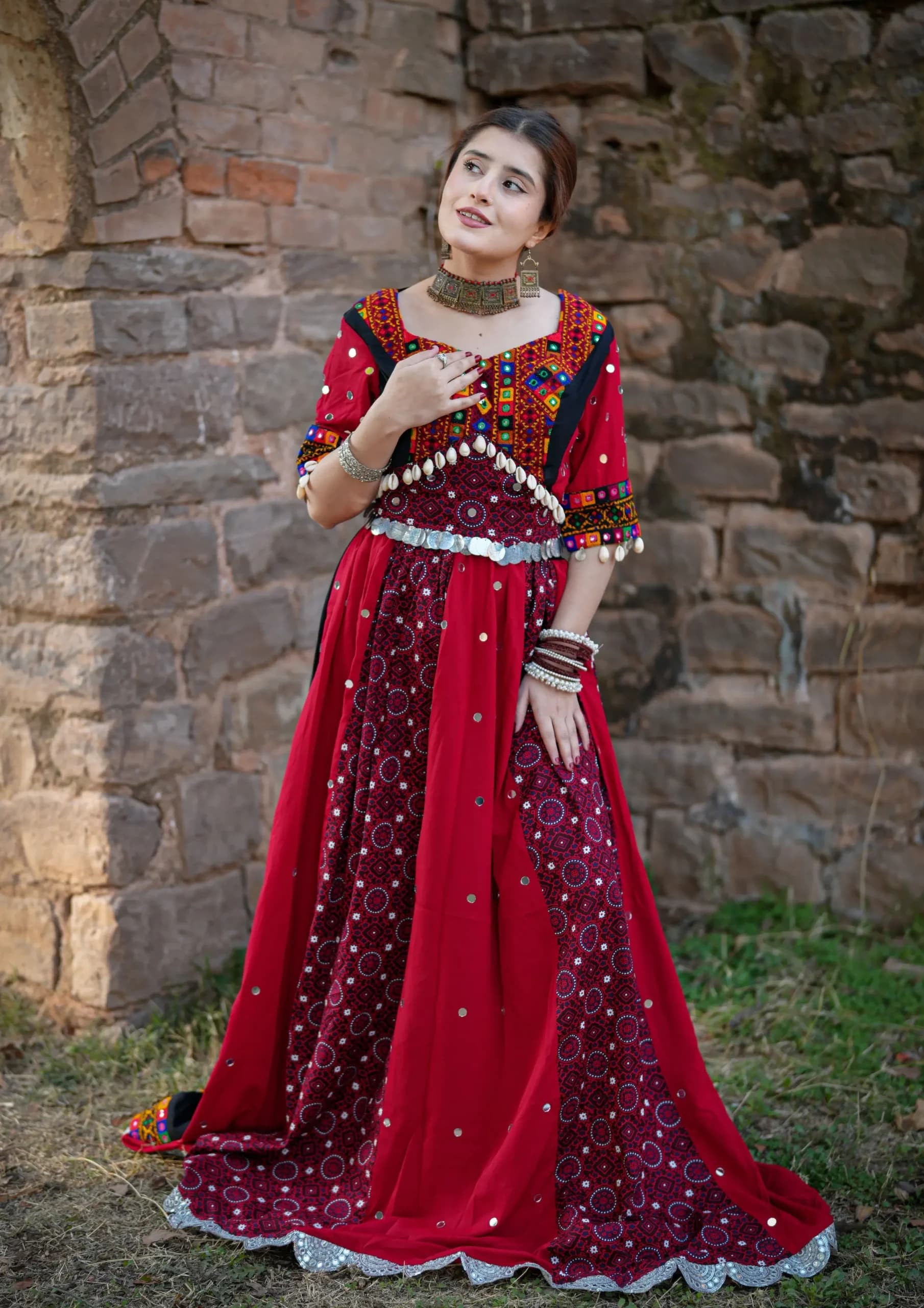 Aaraish Heritage: Laal Ajrak Sindhi Lehenga - Image 4