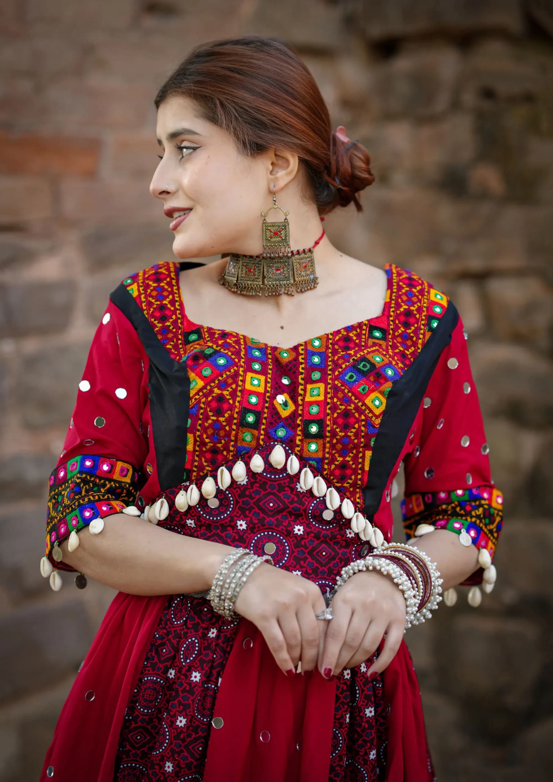 Aaraish Heritage: Laal Ajrak Sindhi Lehenga - Image 3
